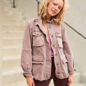 Free People Women's Harley Military Utility Jean Jacket Reddish Brown Size XS